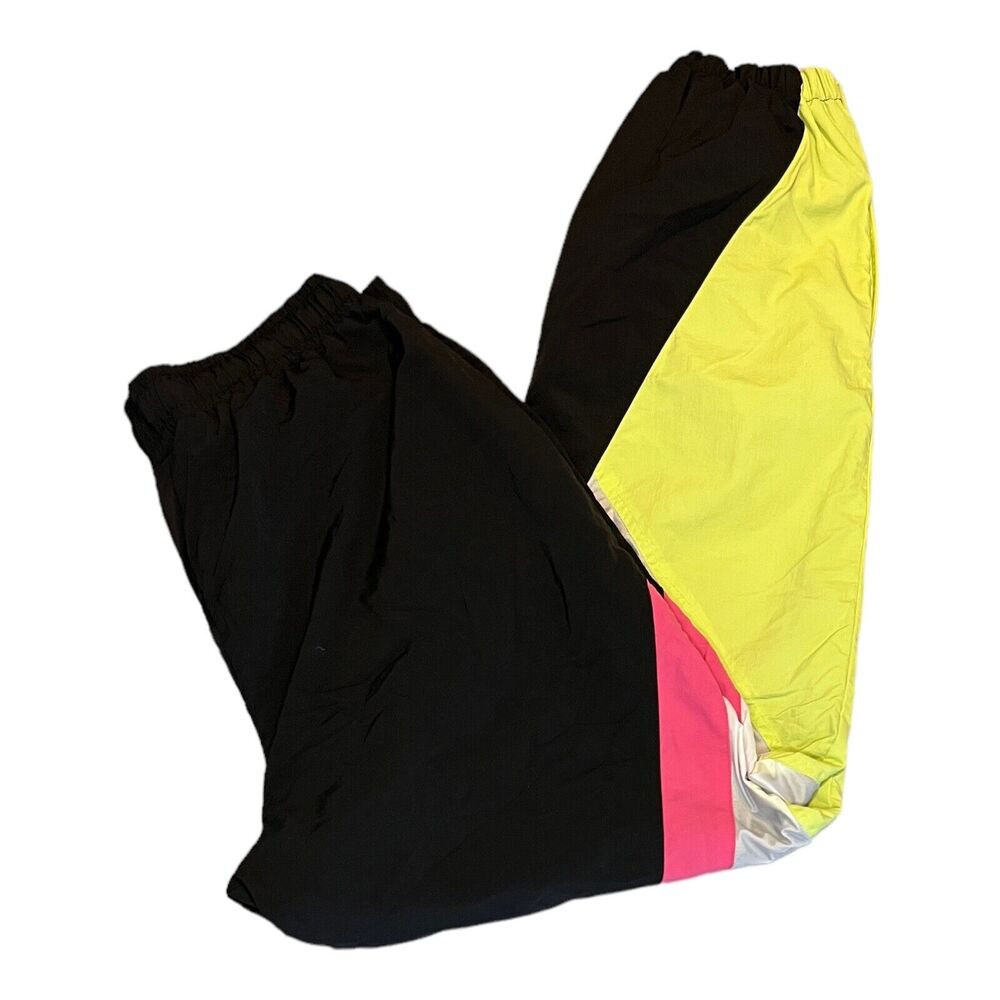 VTG FILA Womens Doroteia Wind Pants XL Track Black Yellow Pink White Design 90's - Picture 6 of 8